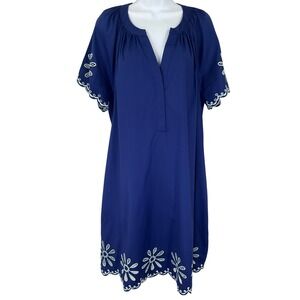 Chico's Navy Blue Embroidered Short Sleeve Tunic Dress
